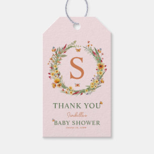Monogram Wreath Wildflowers Baby Shower Thank You Gift Tags