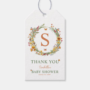 Monogram Wreath Wildflowers Baby Shower Thank You Gift Tags