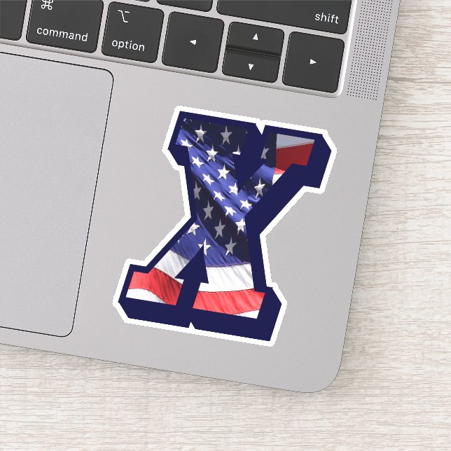 Monogram X American Flag Letter X Initial USA Sticker (Detail)
