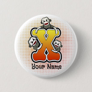Monogram X Sock Monkey Button