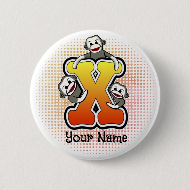 Monogram X Sock Monkey Button (Front)
