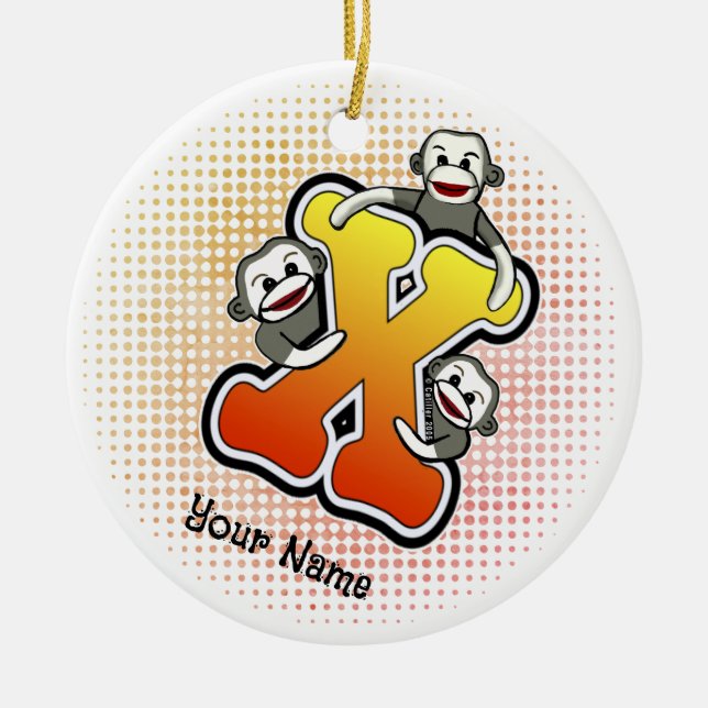 Monogram X Sock Monkey  Ceramic Ornament (Front)