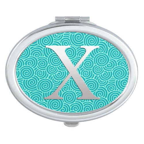 Monogram X  swirl pattern _ turquoise and aqua Vanity Mirror