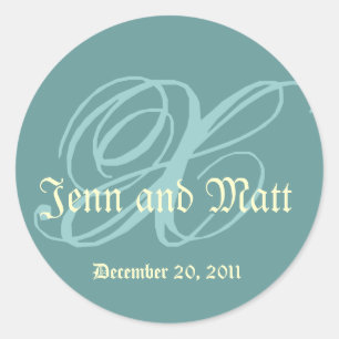Monogram X Wedding Names Date Blue Cream Seal