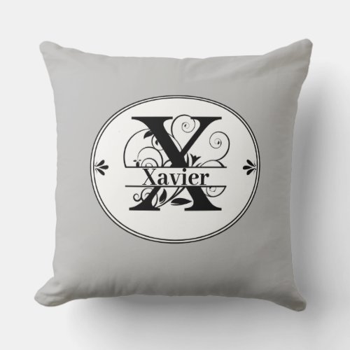 Monogram X with full name and colorchoice Throw Pillow