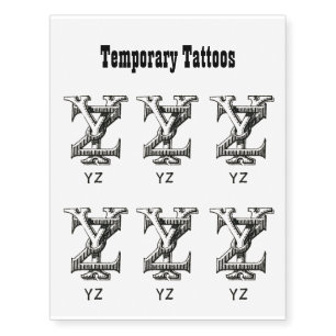 Monogram Y and Z, Initial Y and Z, Alphabet Temporary Tattoos