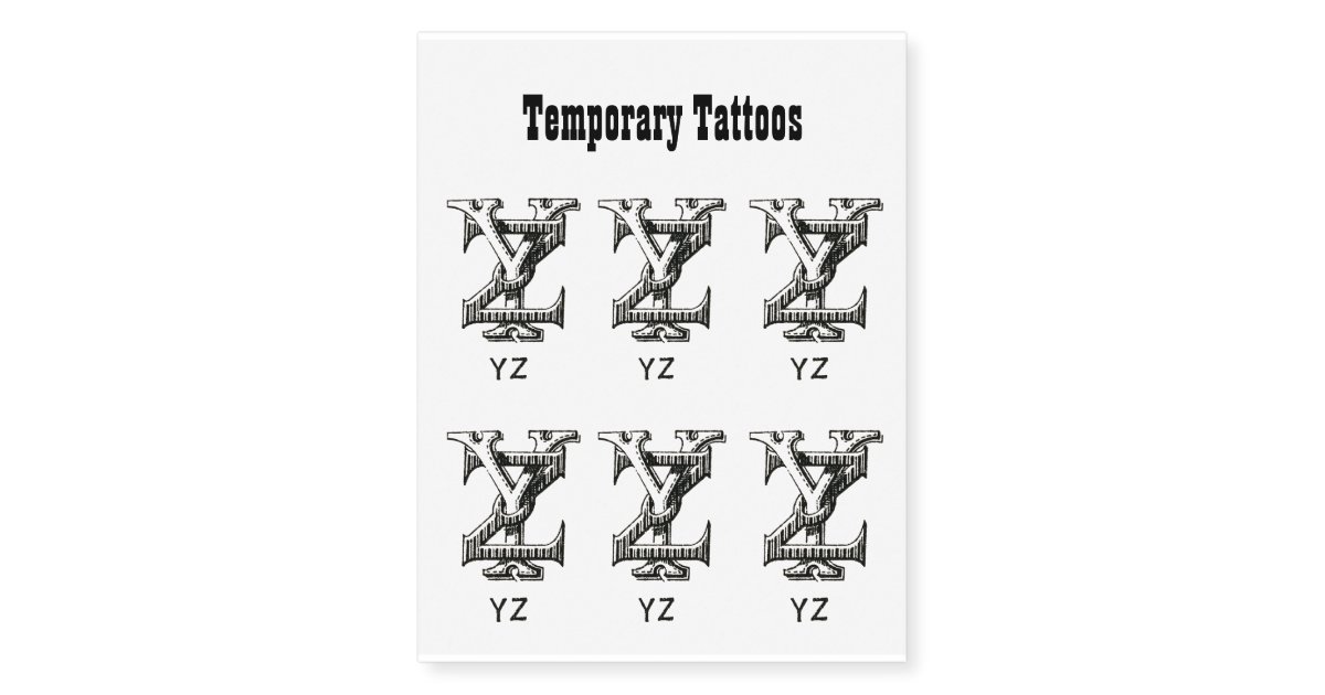 Monogram Y and Z, Initial Y and Z, Alphabet Temporary Tattoos | Zazzle