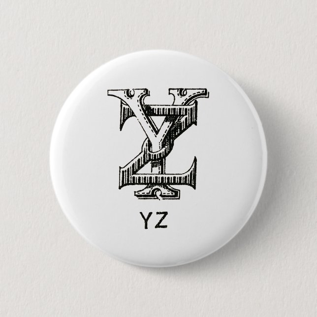 Monogram Y and Z, Initial Y and Z, Letter Y and Z Button (Front)