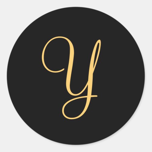 Monogram Y  gold colored initial Y on black Classic Round Sticker