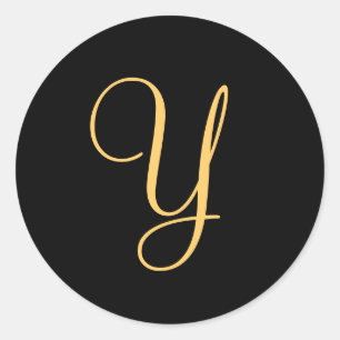 Monogram Y,  gold colored initial Y on black, Classic Round Sticker