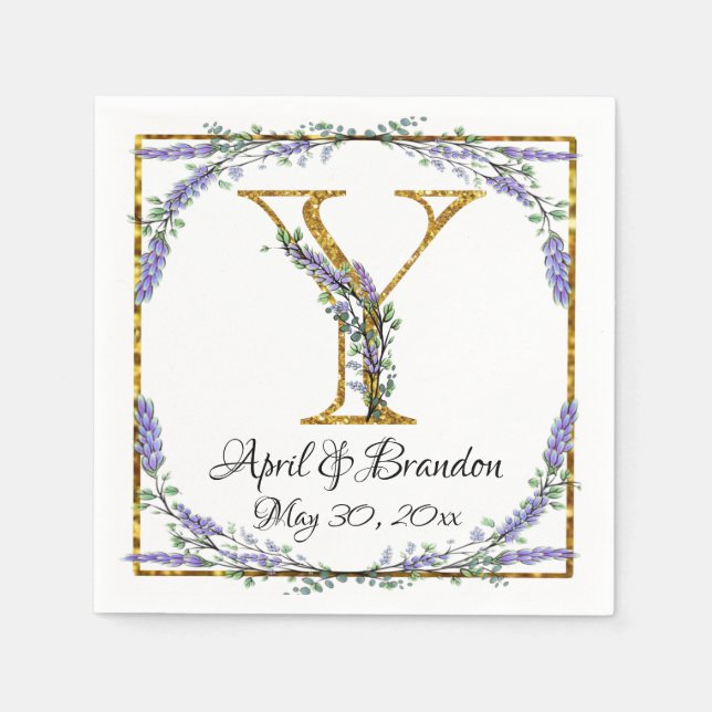 Monogram Y, Lavender Eucalyptus, gold sparkle   Napkins (Front)