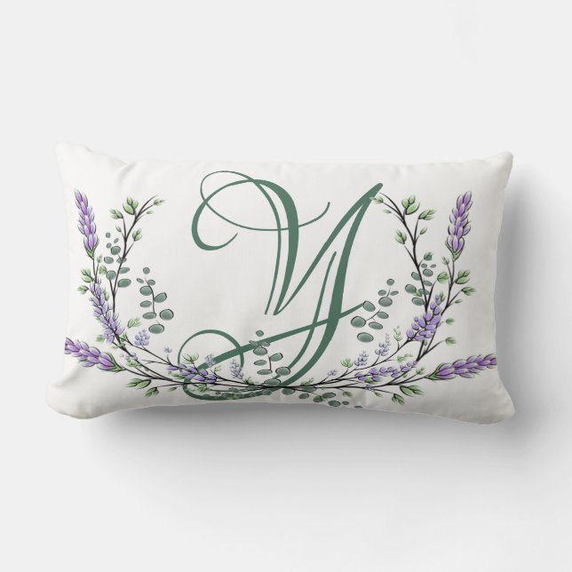Monogram Y Lavender Eucalyptus Lumbar Pillow (Front)