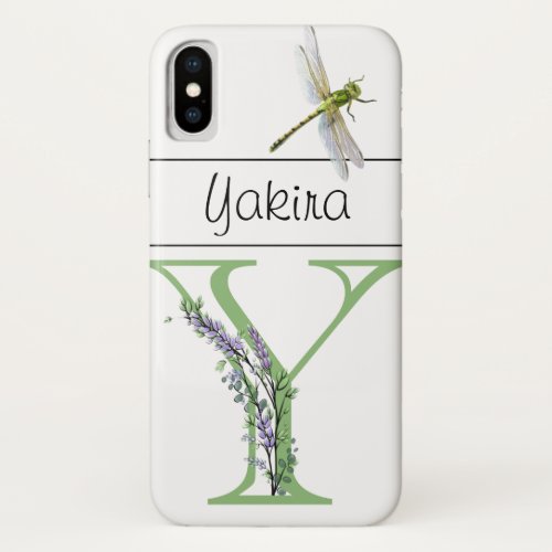 Monogram Y Lavender Eucalyptus with Dragonfly iPhone X Case