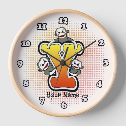 Monogram Y Sock Monkey clock