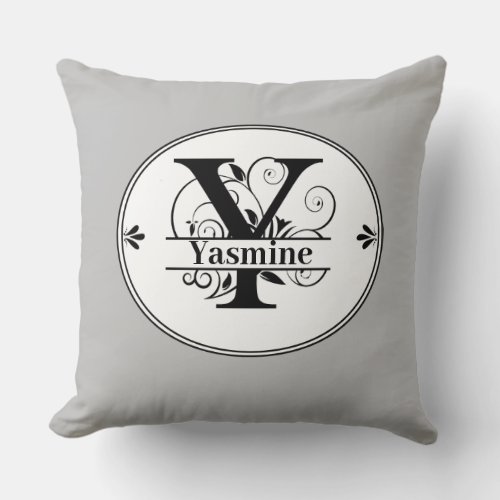Monogram Y with full name and colorchoice Throw Pillow