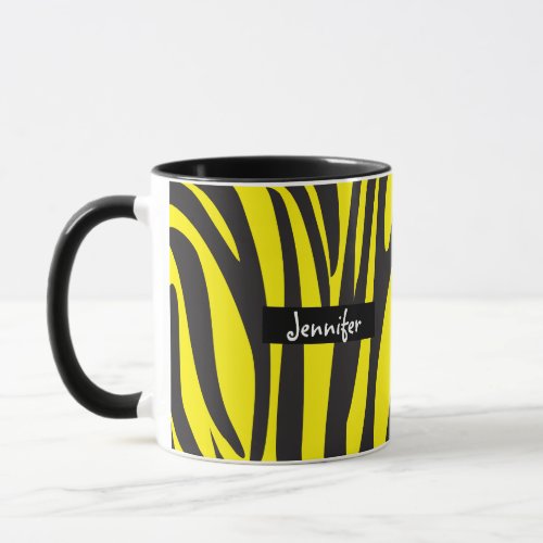 Monogram Yellow and Black Striped Zebra Pattern  Mug