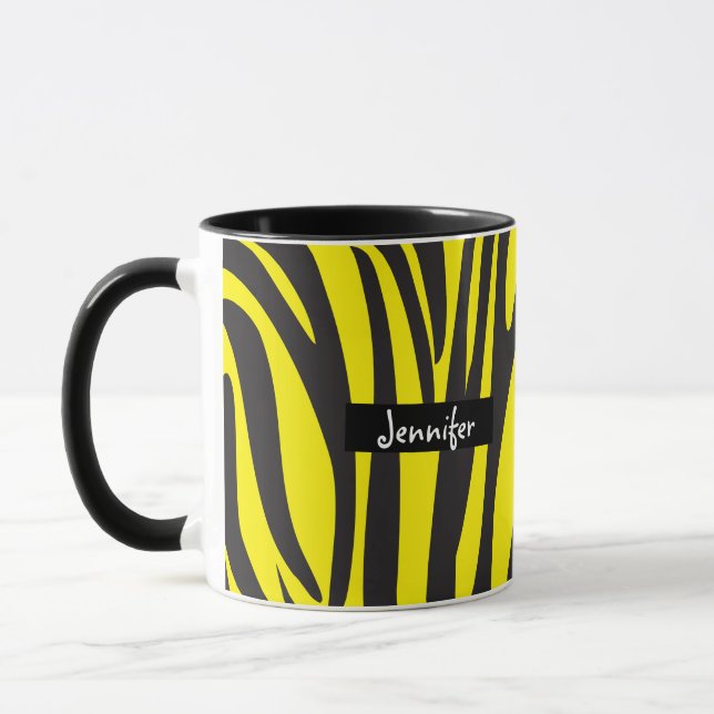 Monogram Yellow and Black Striped Zebra Pattern  Mug (Left)