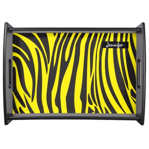 Monogram Yellow and Black Striped Zebra Pattern  Serving Tray