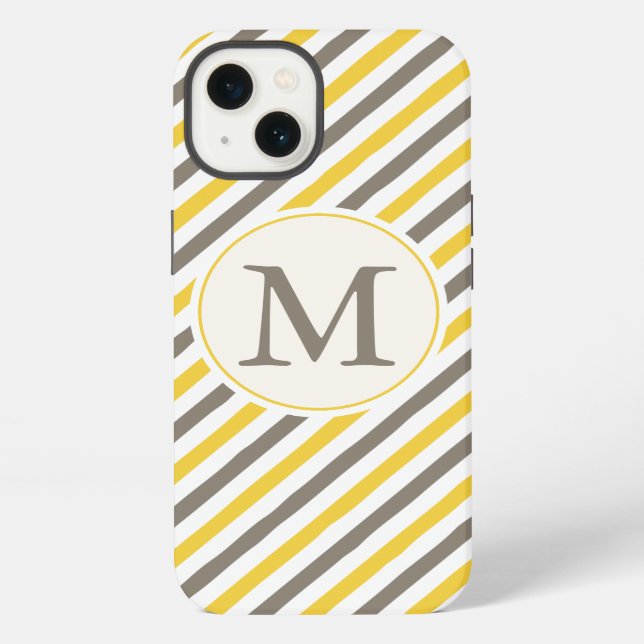 Monogram Yellow and Gray Stripe Pattern Iphone Case (Back)