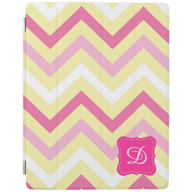 Monogram yellow and pink Chevron iPad case (Front)