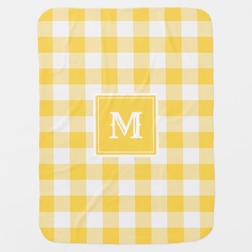 Monogram Yellow and White Buffalo Plaid Baby Blanket