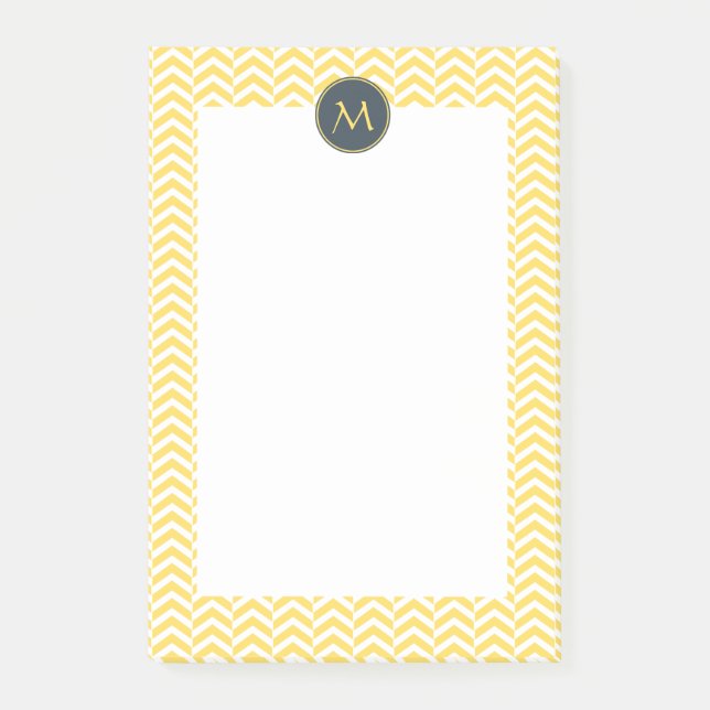 Monogram Yellow and White Chevron with Charcoal Post-it Notes (Front)