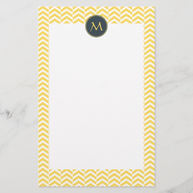 Monogram Yellow and White Chevron with Charcoal Stationery (Front)