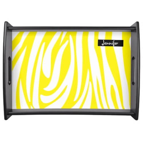 Monogram Yellow and White Striped Zebra Pattern  Serving Tray