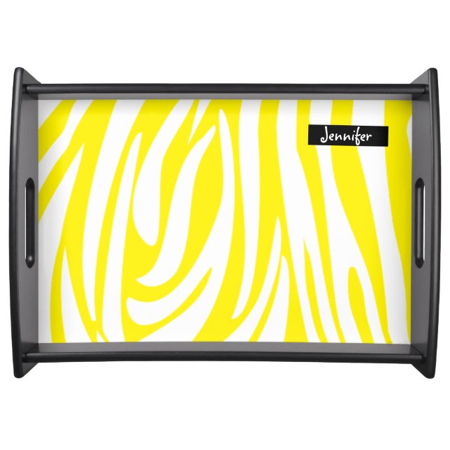 Monogram Yellow and White Striped Zebra Pattern  Serving Tray (Front)