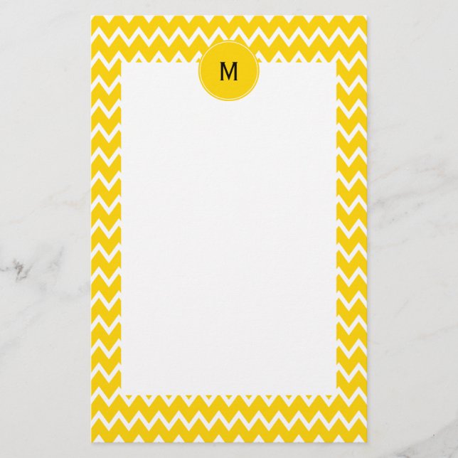 Monogram Yellow and White Zigzag Pattern Stationery (Front)