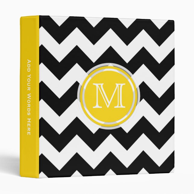 Monogram: Yellow Black And White Chevron Binder (Front/Spine)