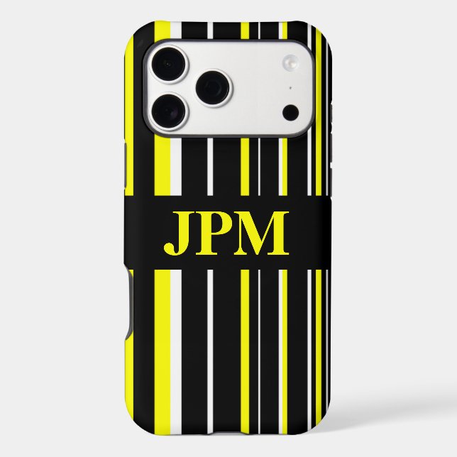 Monogram Yellow, Black Barcode Stripe Case-Mate iPhone Case (Back)