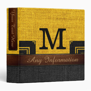 Monogram Yellow & Black Burlap Rustic Jute Binder