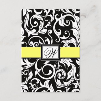 Monogram Yellow & Black Damask Wedding Rsvp Cards by natureprints at Zazzle