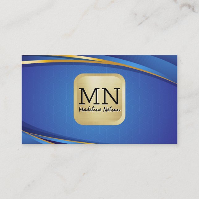 Monogram | Yellow Blue Background Business Card (Front)
