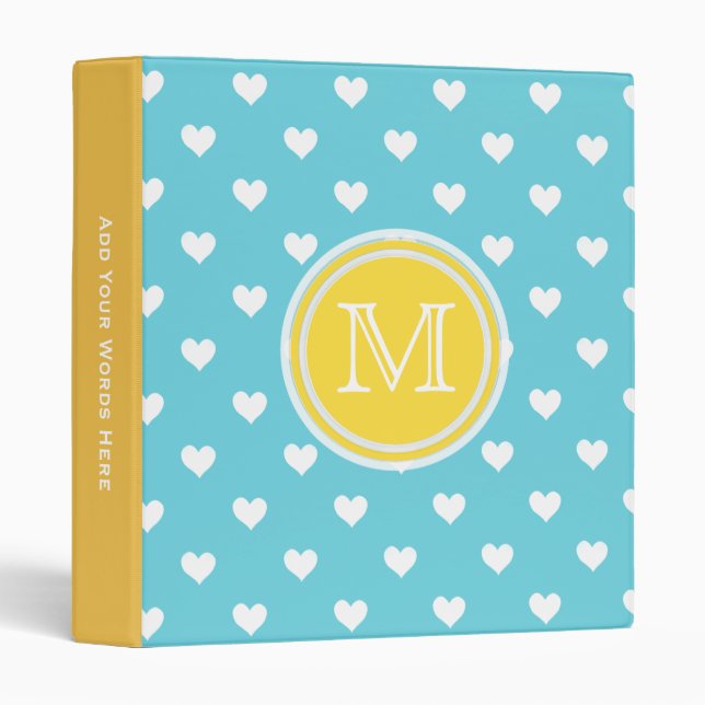 Monogram: Yellow Blue White Heart Binder (Front/Spine)