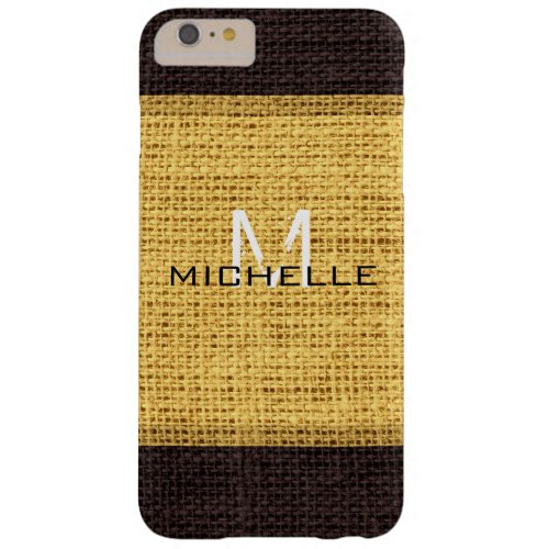 Monogram Yellow Burlap Linen Rustic Jute Barely There iPhone 6 Plus Case