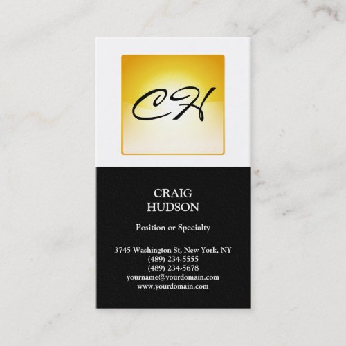 Monogram Yellow Button Pattern White Business Card