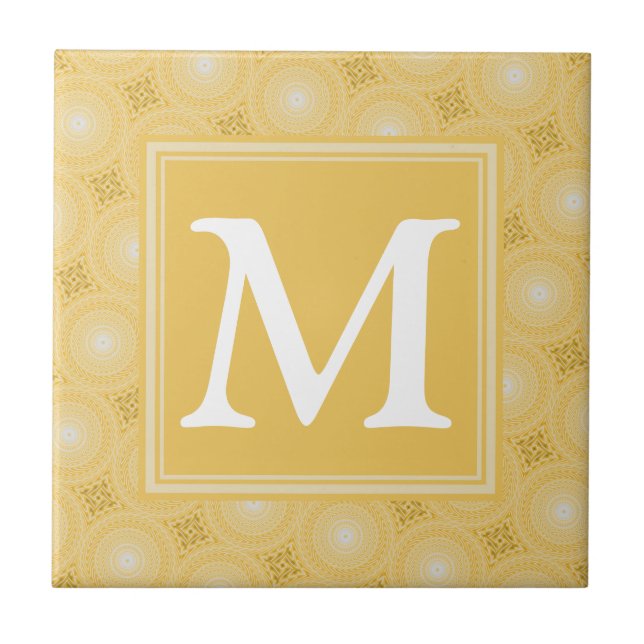Monogram yellow circles pattern ceramic tile (Front)