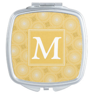 Monogram yellow circles pattern compact mirror