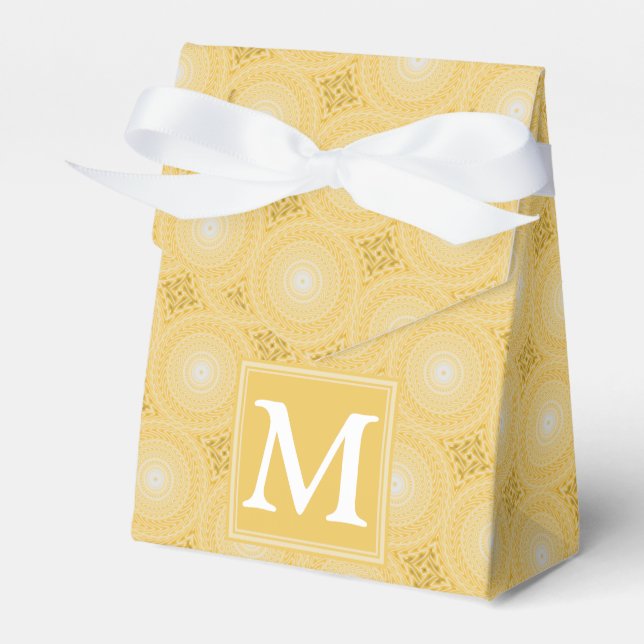 Monogram yellow circles pattern favor boxes (Front Side)