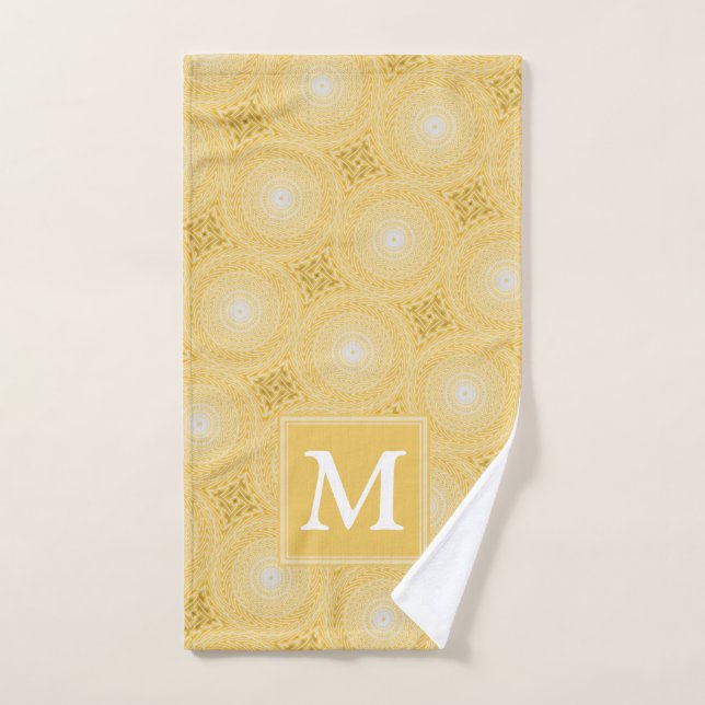 Monogram yellow circles pattern hand towel  (Hand Towel)