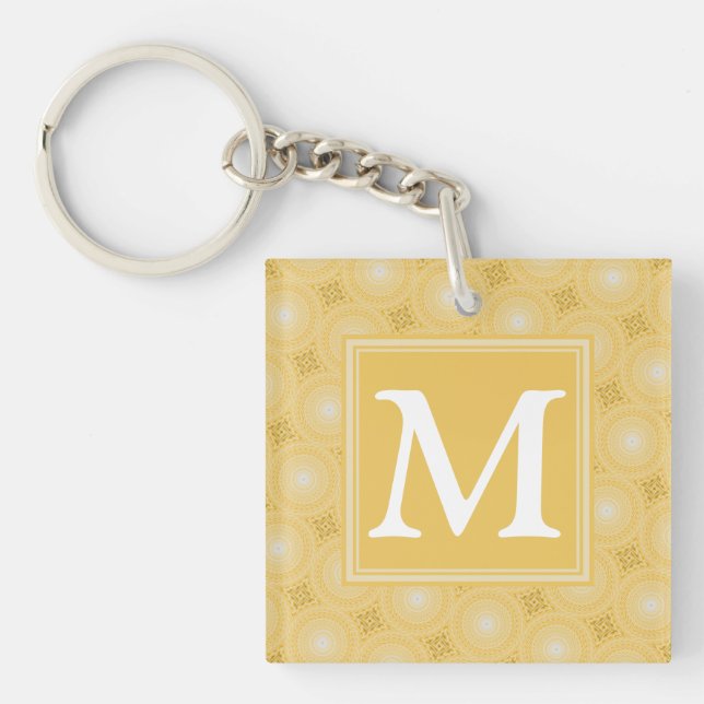 Monogram yellow circles pattern keychain (Front)