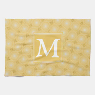Monogram yellow circles pattern kitchen towel