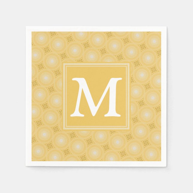 Monogram yellow circles pattern napkins (Front)