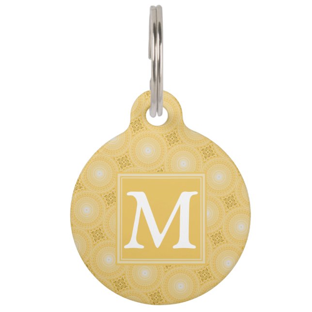 Monogram yellow circles pattern pet ID tag (Front)