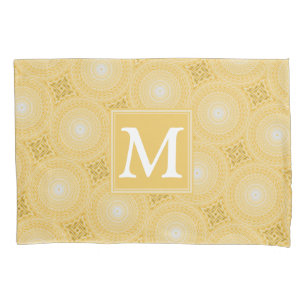 Monogram yellow circles pattern pillow case