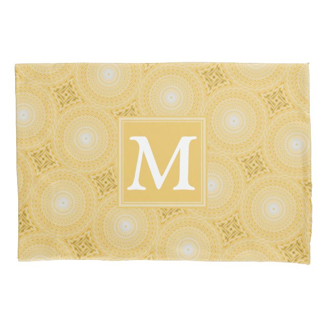 Monogram yellow circles pattern pillow case (Front)