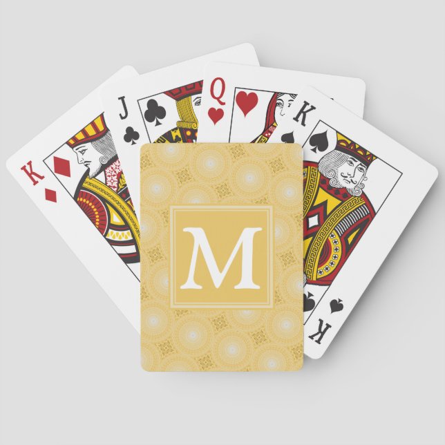 Monogram yellow circles pattern poker cards (Back)