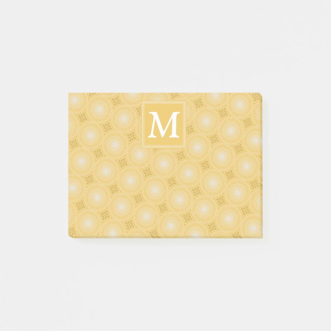 Monogram yellow circles pattern post-it notes (Front)